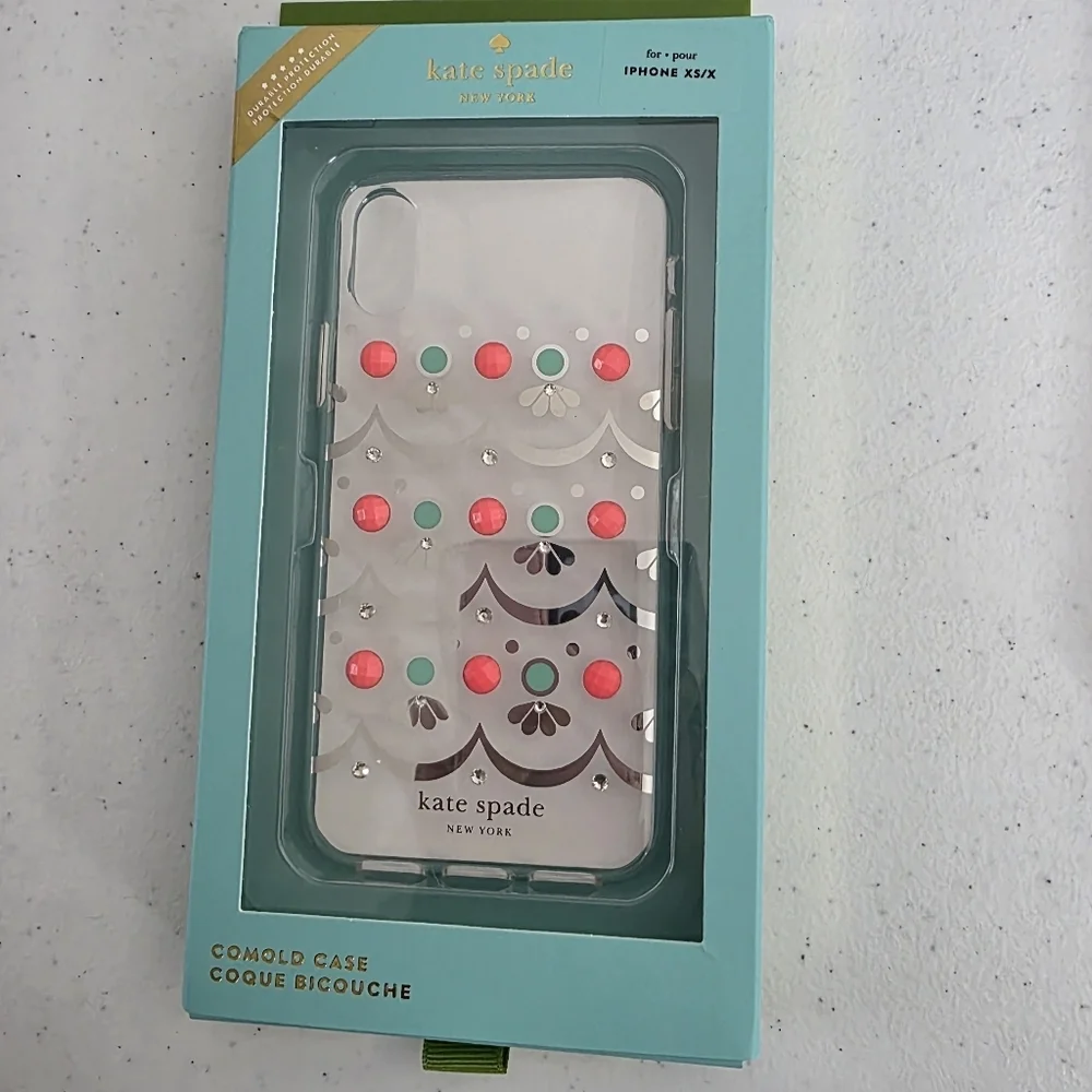 Two Kate Spade Iphone XS/X Cases Glitter Garden Cat and Embellished Clear